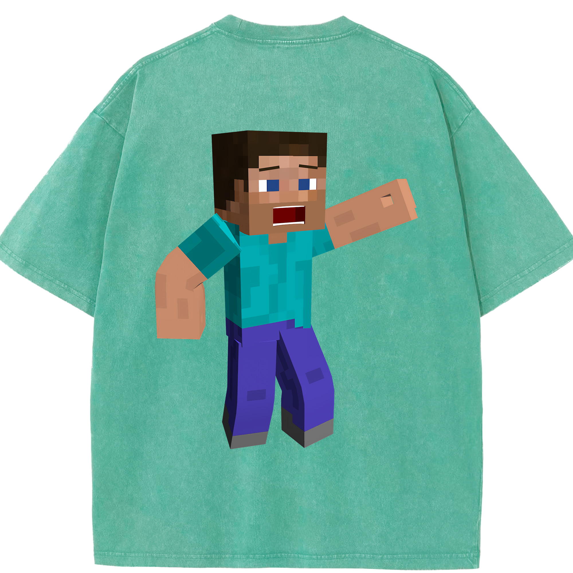（画像用） マインクラフト ブロックの世界 Minecraft MC Block world 綿100% ヴィンテージ風 半袖Tシャツ（背面プリント）
